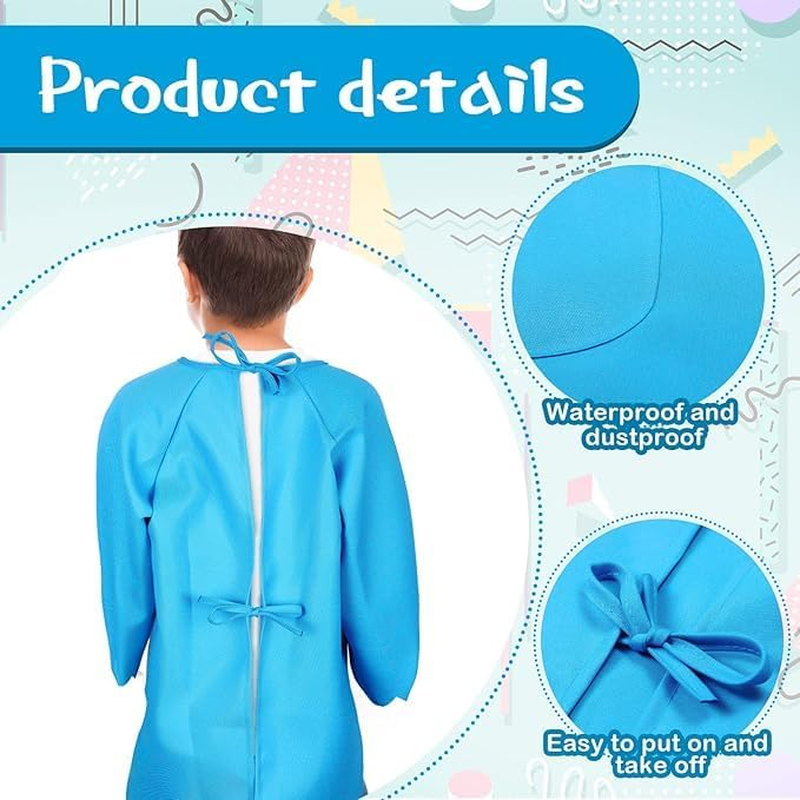Waterproof Art Smock Long Sleeve with Pocket - Artist Painting Apron for Ages 8-14, Durable Kitchen Cooking Apron for Children, Full Coverage Protective Wear image number 3