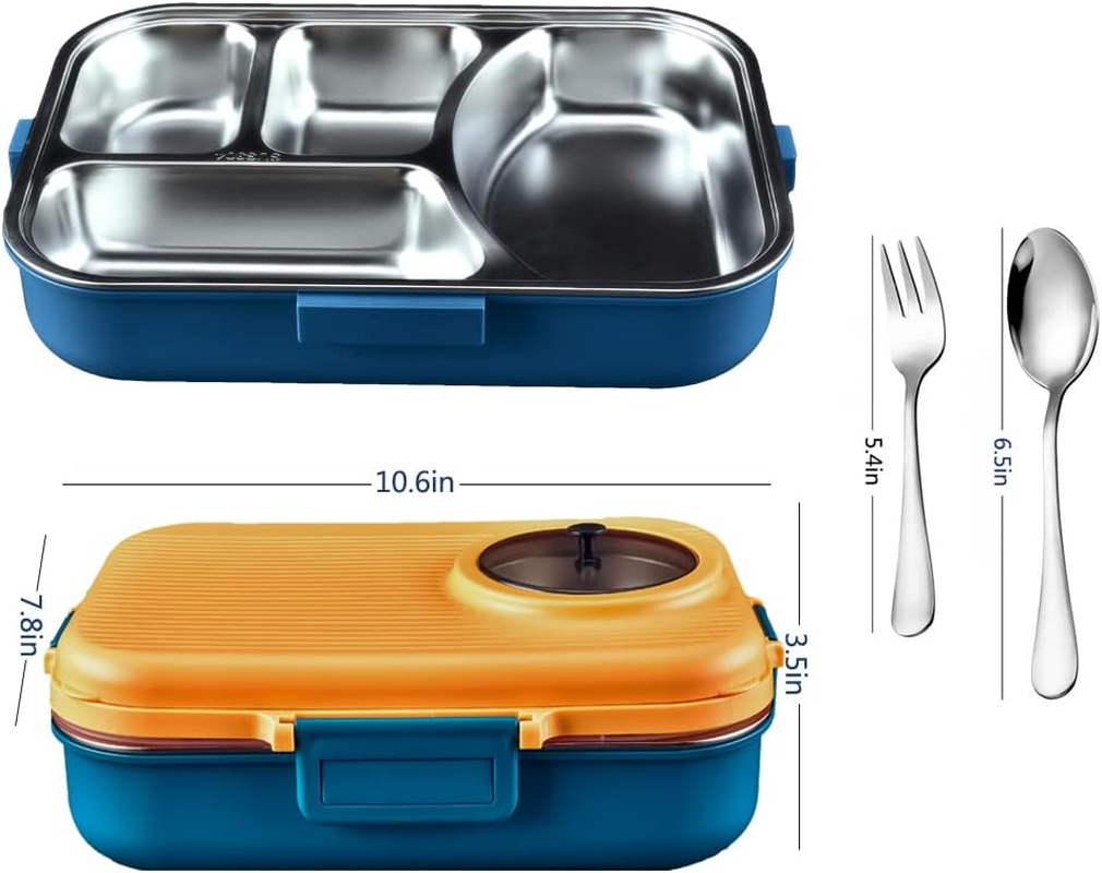 Bento Lunch Box, 4 Grid Stainless Steel Space Leak-Proof Insulation with Separate Soup Bowl, Applicable over 3 Years Old, Suitable for Travellers, Campers, Workers, Students