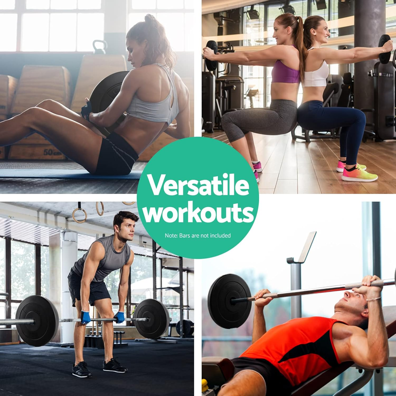 Everfit 10Kg Barbell Weight Plates, Barbells Weights Set Bumper Plate Strength Training Exercise Fitness Equipment for Home Gym, with Edged Ring Sets of 2