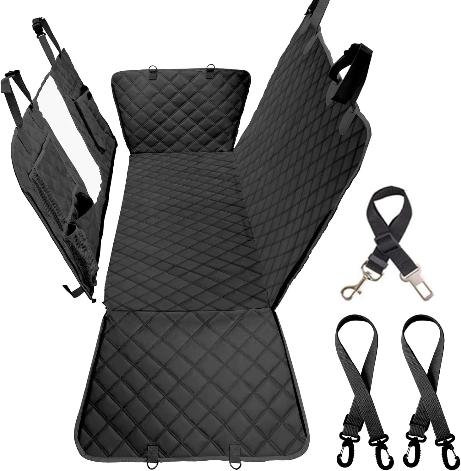 Dog Car Seat Cover for Back Seat Car Hammock, Waterproof Backseat Protector for Dogs, Mesh Window and Multiple Pockets - Fits Cars, Suvs, and Trucks