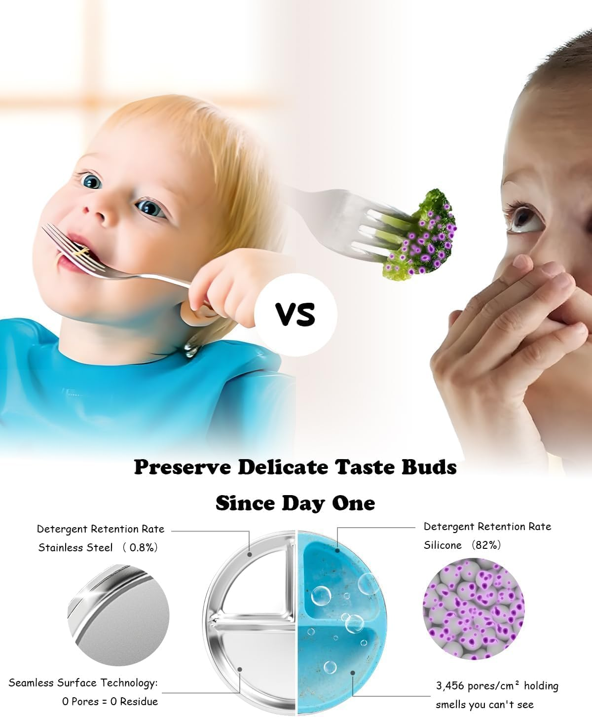 Stainless Steel Kids Plates 4 Packs, 9" Divided Toddlers Portion Control Plate, Unbreakable Dinner Plates, Divided Food Tray Stainless Steel Plate for Adults Kids, Camping, Lunch and Dinner image number 2