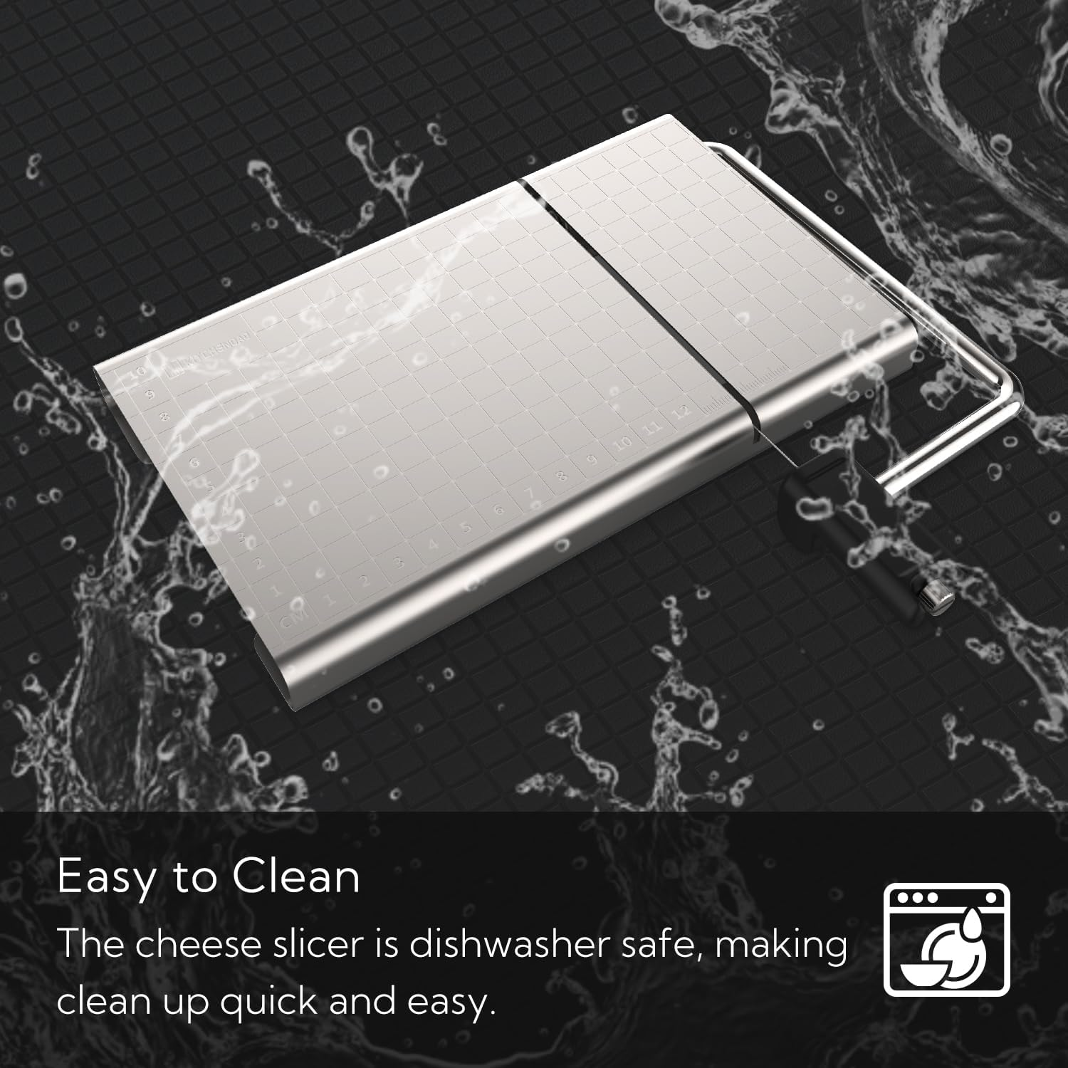 KITCHENDAO Replaceable Wire Cheese Slicer with Board and Measuring Grids,Tightness Adjustable Cheese Slicer, Stainless Steel Metal Cheese Cutter for Block Cheese, Dishwasher Safe, with 2 Extra Wires image number 6