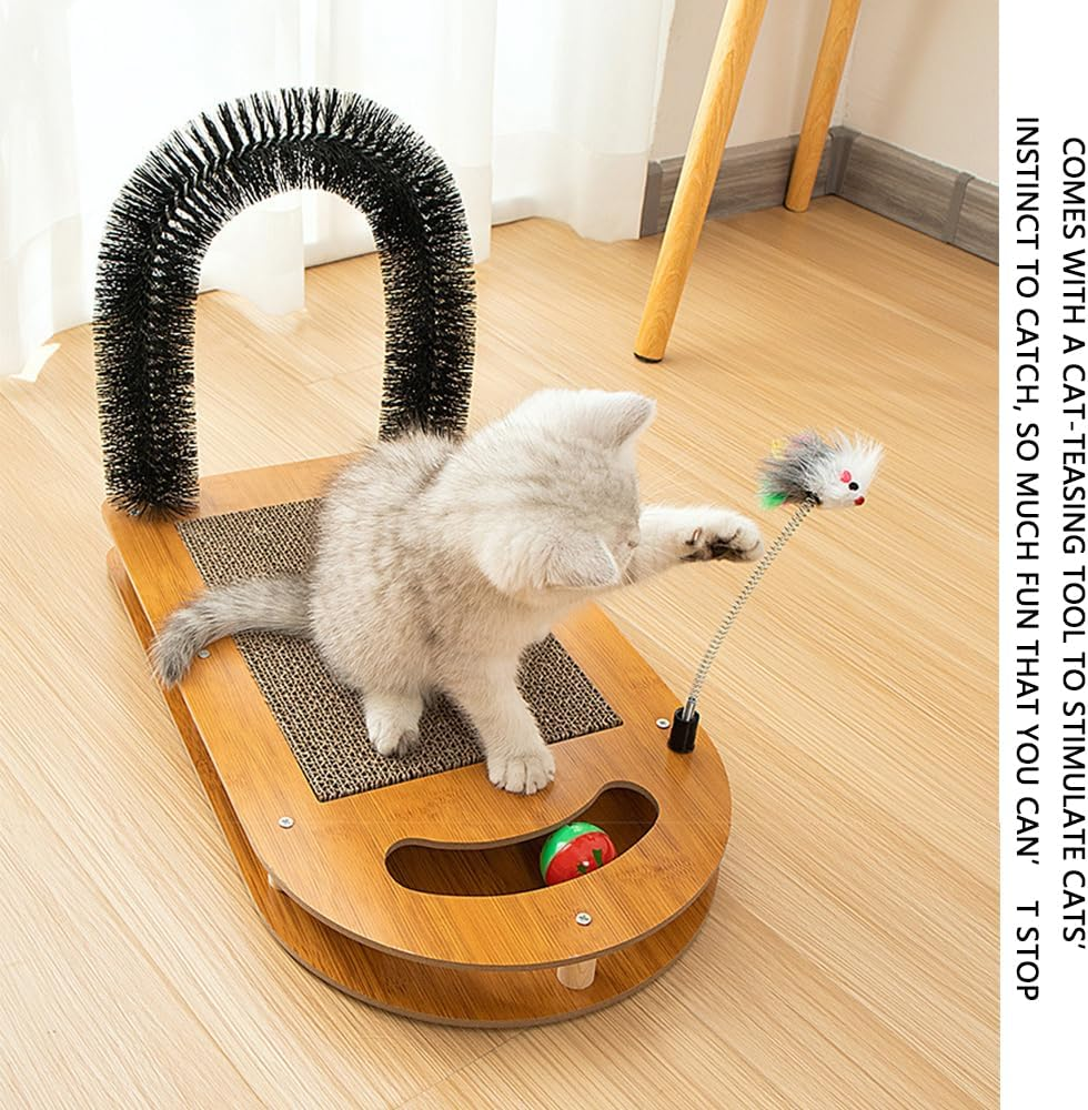 MUSONG Cat Scratching Post and Toy Set &ndash; Corrugated Paper Cat Scratch Pad, Indoor Cat Scratcher Tower with Ball and Toys, Carpet Scratch Pad & Self-Grooming Massager for Cats image number 1