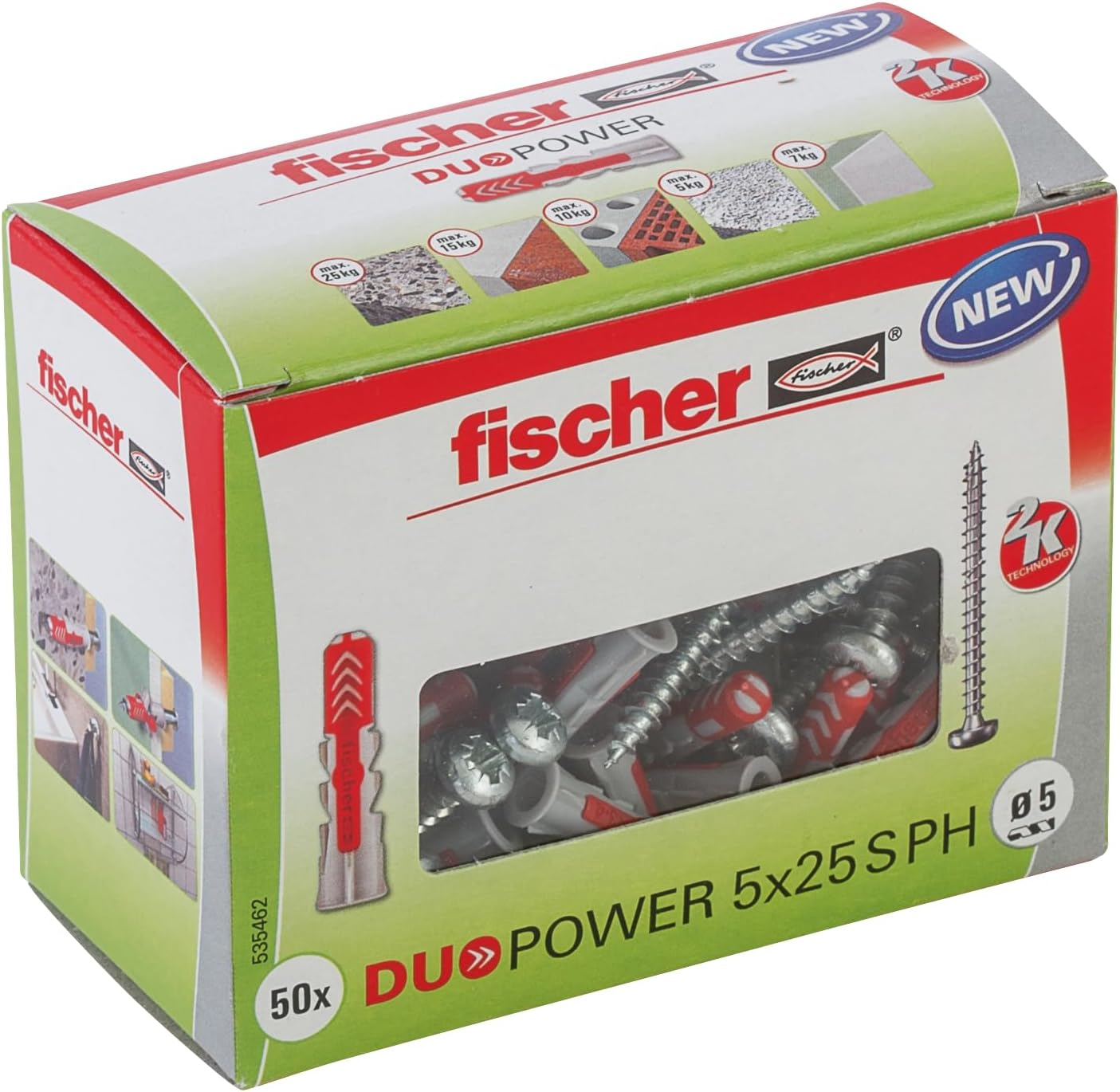 Fischer Duopower 8 X 65, Powerful Universal Plug with Intelligent 2-Component Technology for Fastenings in Concrete, Bricks, Stone, Etc., 50 Plugs without Screws image number 6