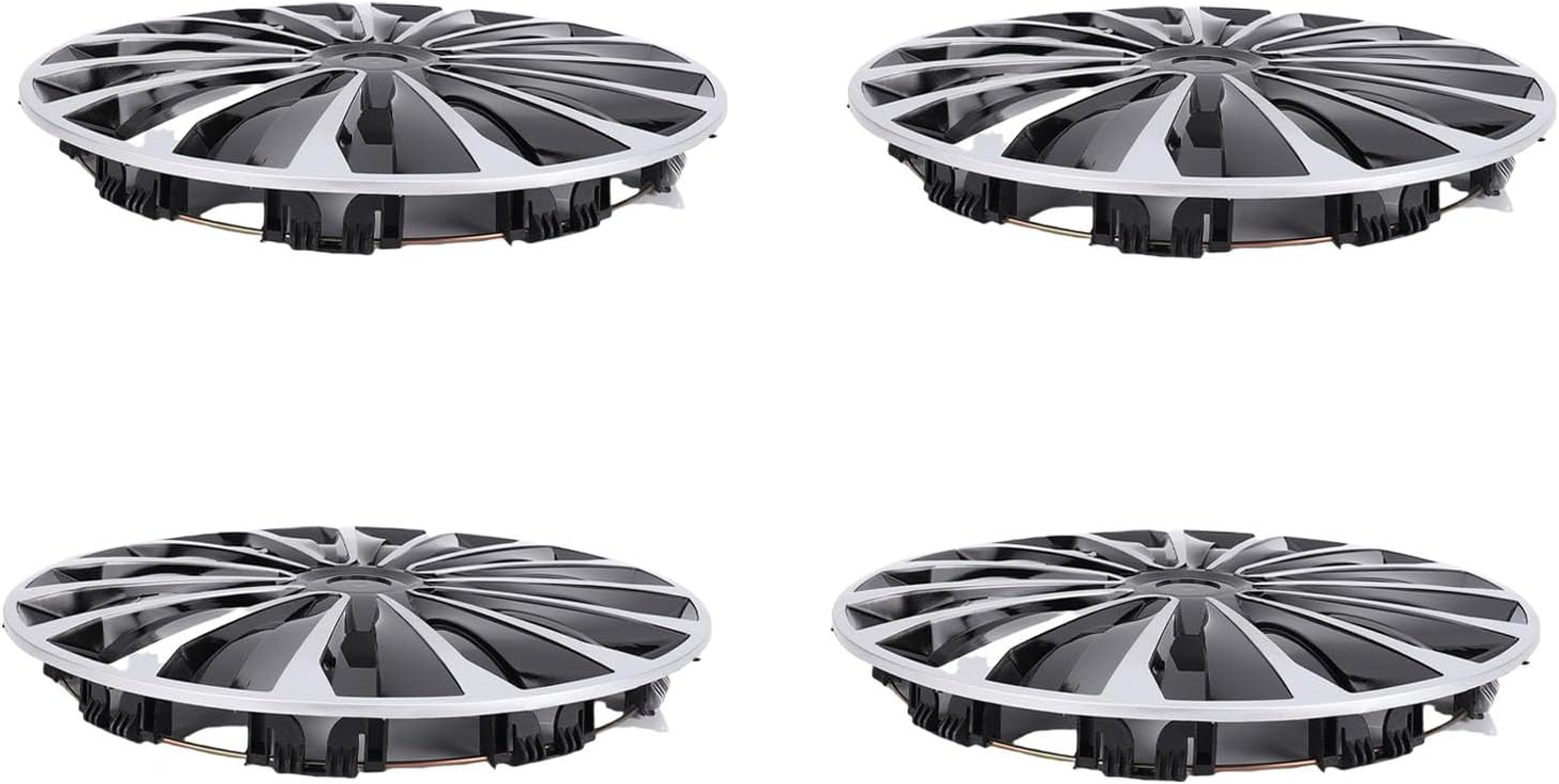 Jiawu Hubcaps 4-Pack Kit, 15 Inch Hub Caps Set of 4 Wheel Covers with Universal Rings, ABS Plastic Car Rims for Most Cars Truck SUV (Silver Black) - Black image number 5