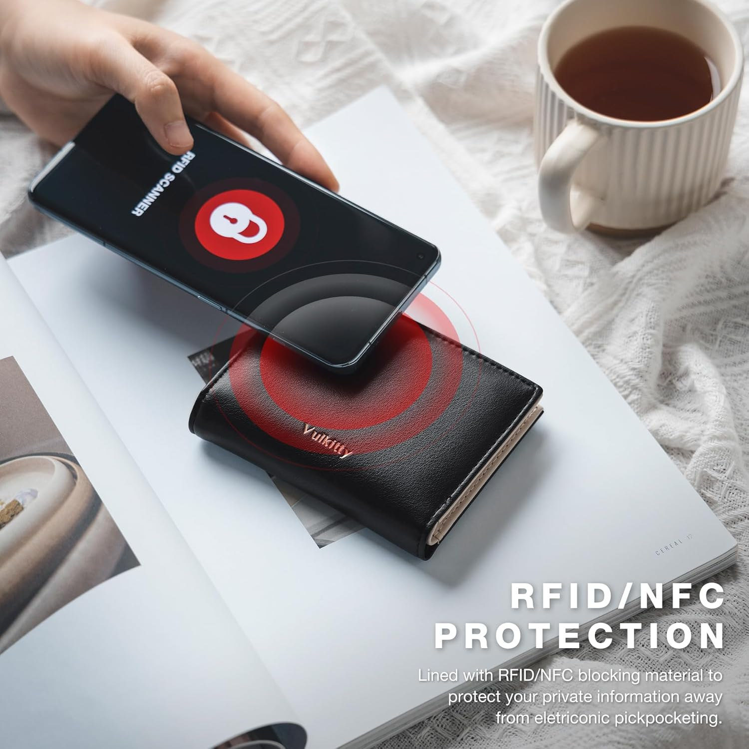 Vulkitty Small Wallet for Women with Coin Pocket RFID Blocking Card Holder Wallet Bifold Wallet Soft Leather, Black image number 3