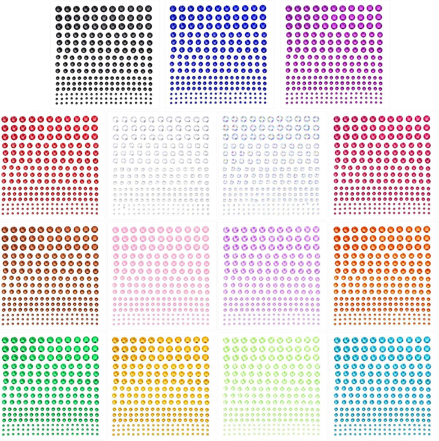PHOGARY Self-Adhesive Rhinestone Sticker 3375 Pieces Crystal in 5 Size 15 Colors Bling Craft Jewels Gem Stickers for Crafts, Body, DIY Nails, Festival, Carnival, Makeup image number 3