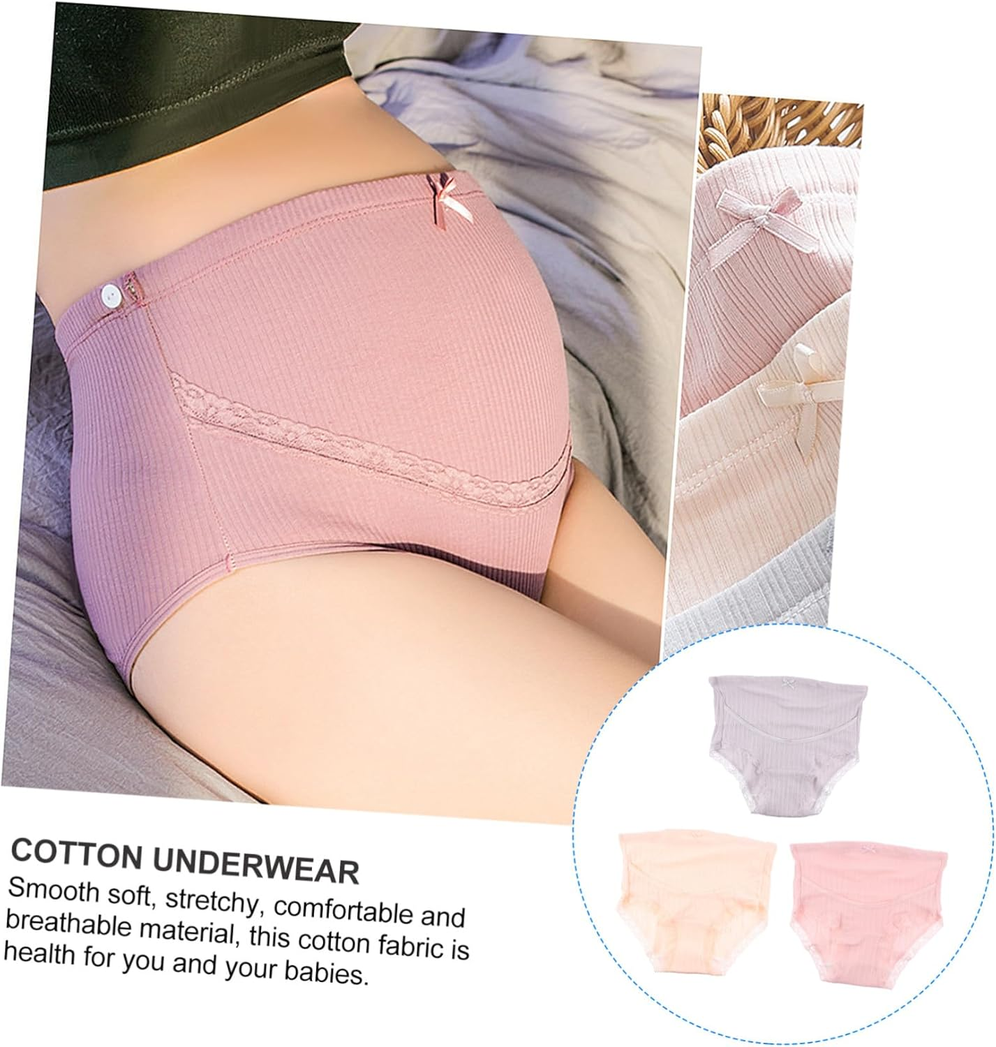 Gatuida 3Pcs Cotton Maternity High Waist Panties Pregnant Underwear Women Summer Comfortable Adjustable Splice