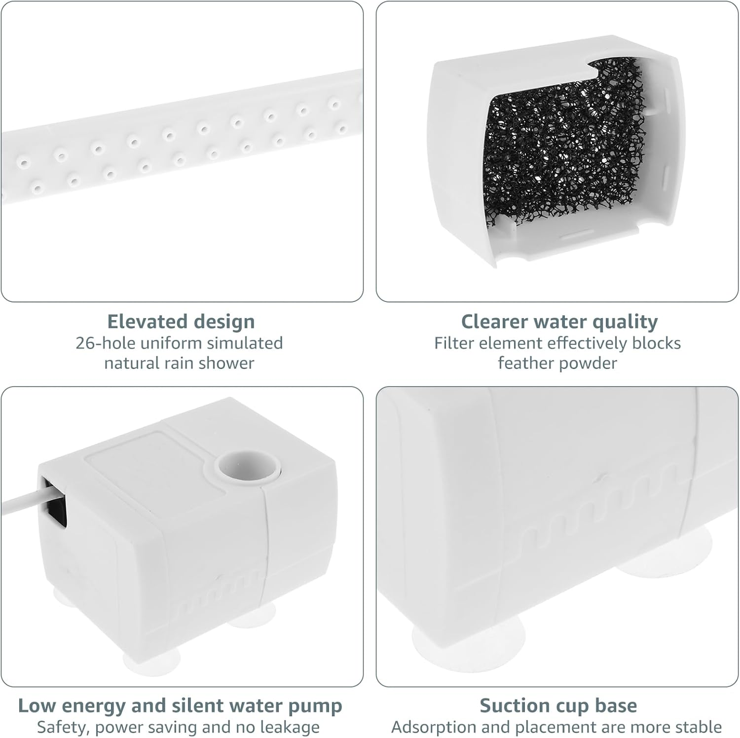 Automatic ABS Bird Bath Shower with Circulating Faucet for Pet Bird Low Noise Parrot Bathtub Long Lasting Electric Cockatiel Bathing Pool for Budgie Lovebird