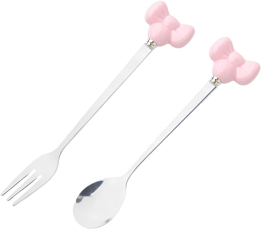 Fork Spoon Set Bowknot Handle Cutlery Flatware Set for the Home Coffee Tea Spoons Dessert Cake Forks for Wedding Tea Party Birthday Gifts for Family Best Friends Fork and Spoon