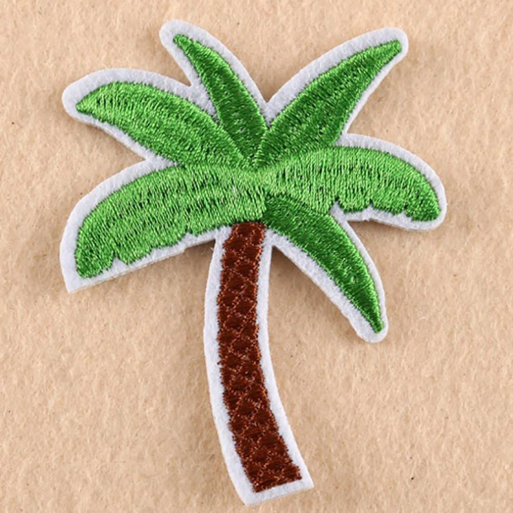 5Pcs Green Applique Art Crafts for DIY Clothing Accessories,Coconut Palm Tree Embroidered Patch Iron on Patch DIY Sewing Applique Trim and Embellishments Applique Patches, Appliques image number 2