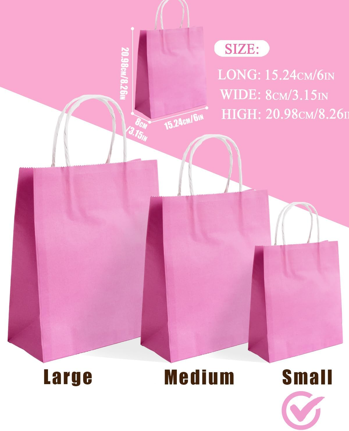 Qiqee 24PCS Small Gift Bag 15X8X21Cm with Handles Bulk Gift Bags 24 Different Senior Color Bags Multiple Uses (8.3X6X3.15Inch, Small Size)