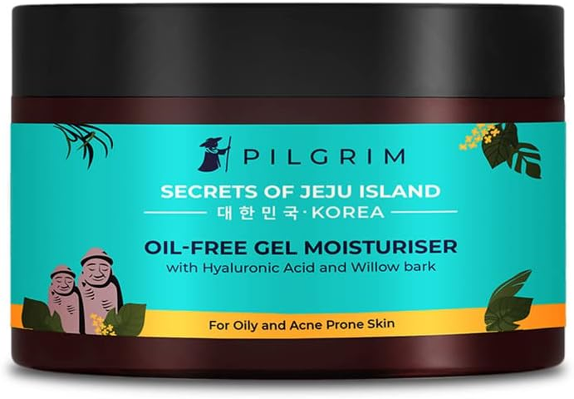 Pilgrim Korean Oil Free Gel Moisturizer for Oily Skin with Hyaluronic Acid & Willow Bark Extracts | Moisturiser for Face | Suitable for Oily & Acne-Prone Skin| Men & Women | Korean Skin Care | 50Gm