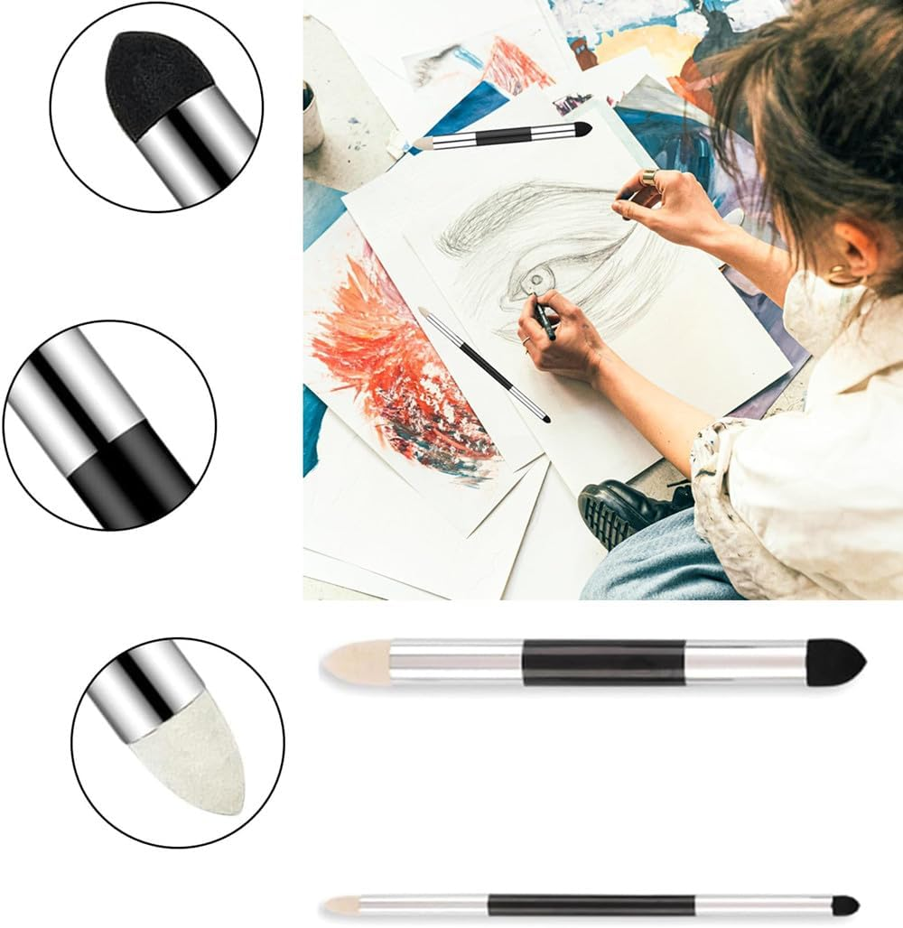 6 Pcs Artist Blending Sponge Pen,2 Sizes Double-Headed Blending Stumps for Drawing Detail Sponge Pencil Sketch Pen Brush Rubbing for School Students Beginners Artists image number 3
