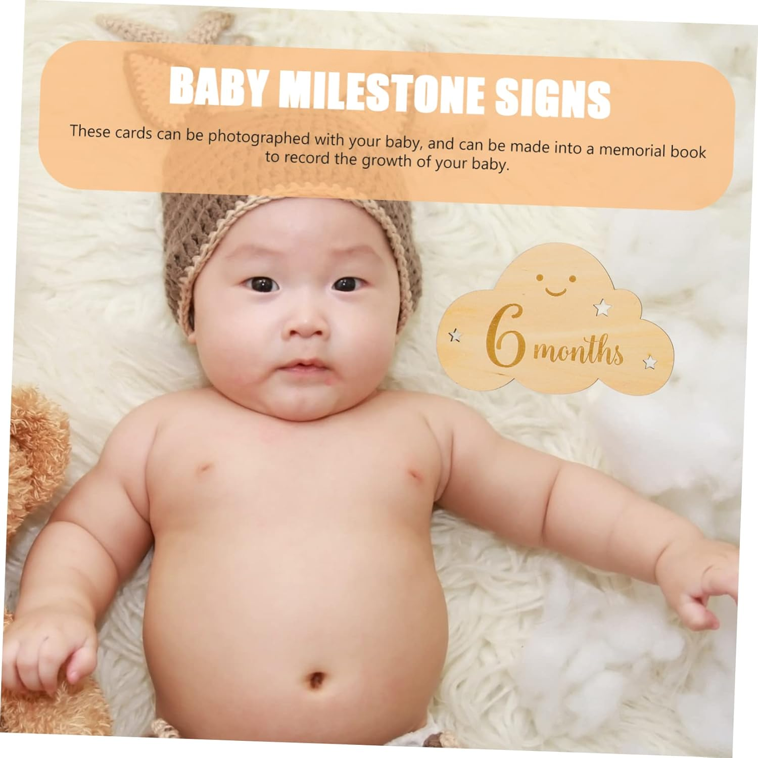 8Pcs Wooden Cloud Signs for Photo Props Newborn Cards Birth Announcement Cards for Boys and Girls image number 1