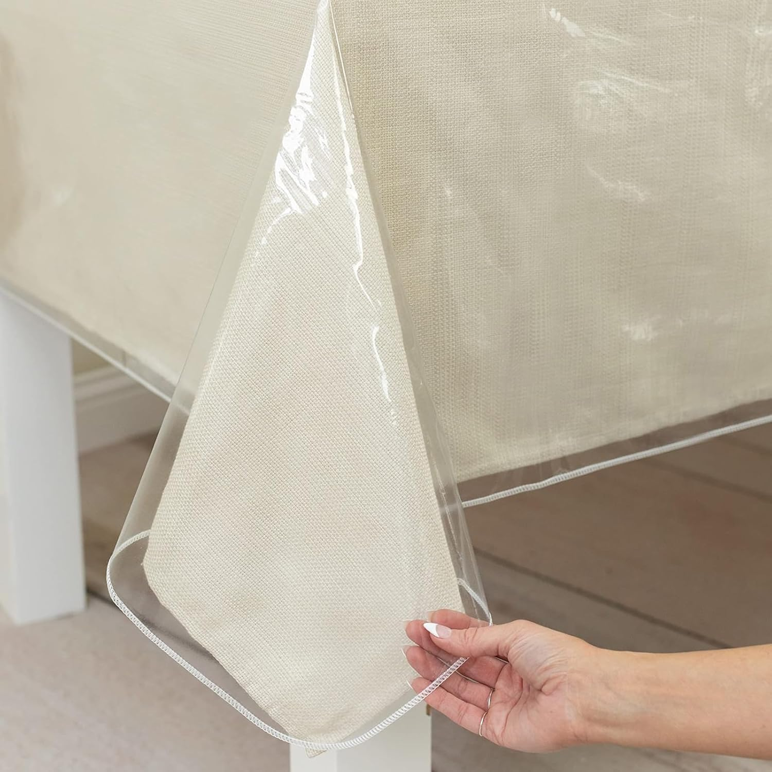 ROROUP Plastic Table Cover, 100% Waterproof Oilproof Stain Resistant Wipeable Rectangle Transparant Vinyl Table Cloth, Clear Tablecloth Protector for Indoor Outdoor Dining Table (140X300Cm) image number 4