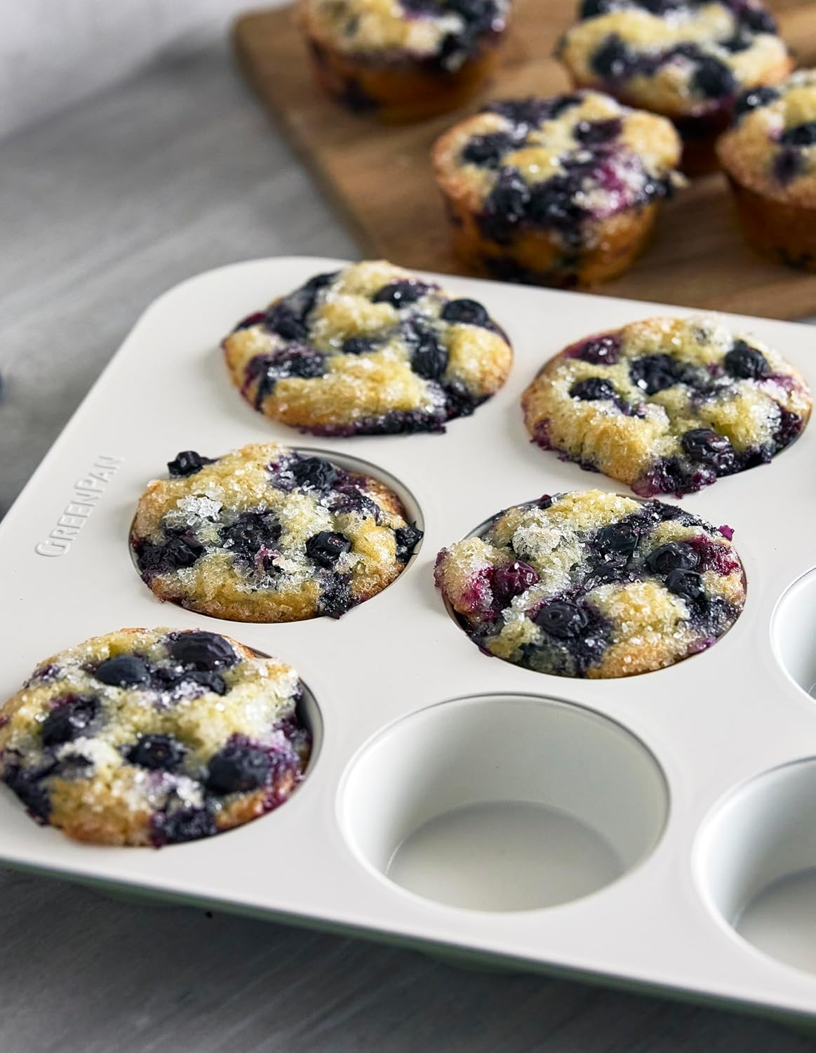 Greenpan Reserve Bakeware 12 Cup Muffin Pan, Ceramic Nonstick Baking Pan, PFAS Free, Gold Handles, Durable Steel, Versatile & Space Saving Ovenware, Freezer to Oven Dish, Sage Green image number 3