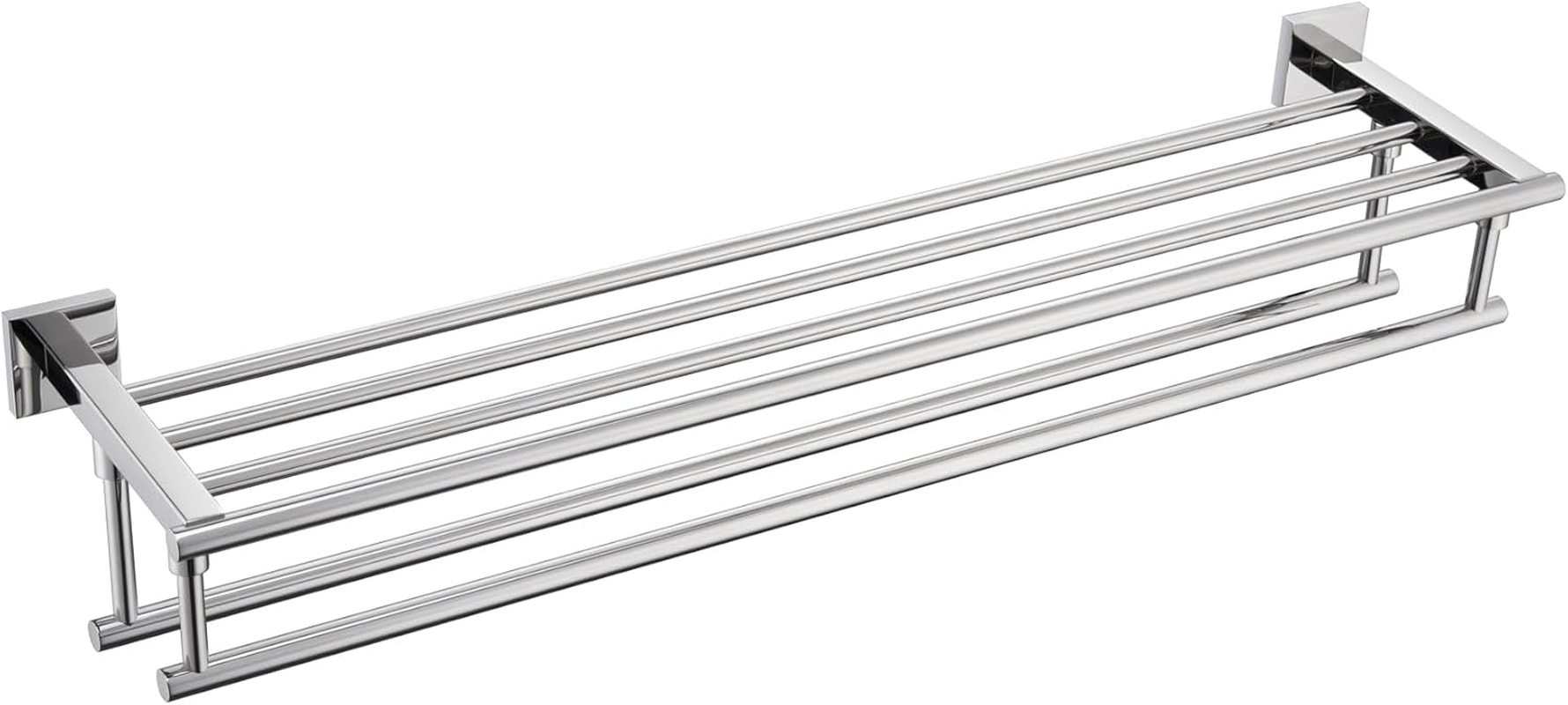 KOKOSIRI 20 Inch Towel Rail Towel Shelf with Double Towel Bars Bathroom Towel Rack Towel Holder Wall Mounted SUS 304 Stainless Steel, Brushed Nickel, B6005BR-L20