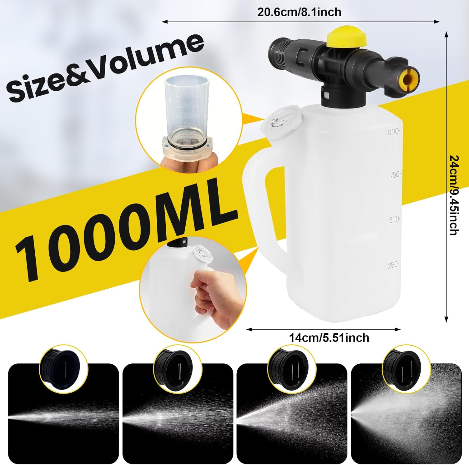 Hierbla Soap Snow Foam Cannon Lance for Karcher K2~K4 Series Pressure Washer Soap,750Ml Foam Cannon Bottle for Karcher Pressure Washer Nozzle Adjustable 2175PSI