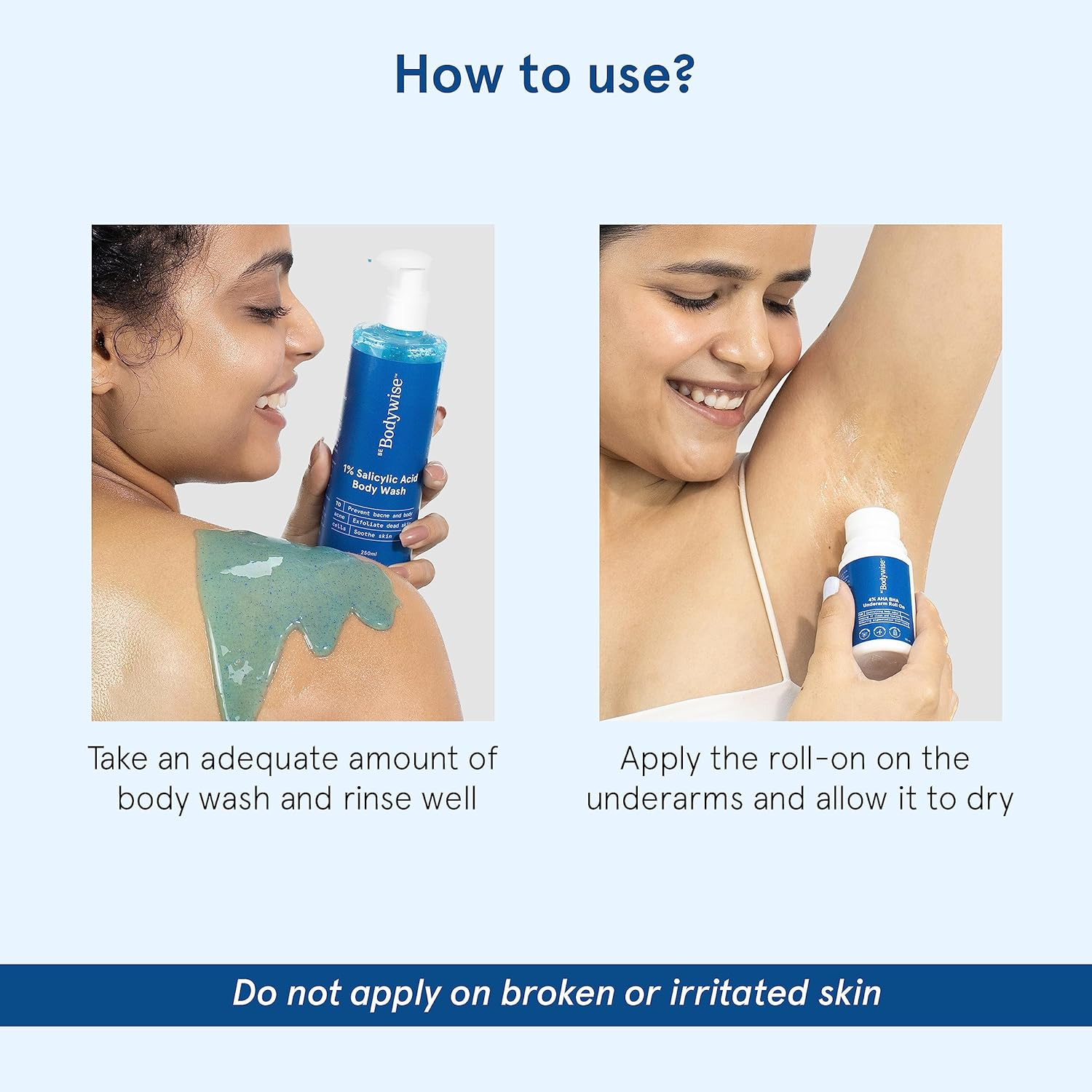 Be Bodywise 1% Salicylic Acid Body Wash (250Ml) & Underarm Roll on (50Ml) | 2% Lactic Acid, 1% Mandelic Acid | Prevents Body Acne, Odour & Pigmentation | Suitable for Sensitive Skin image number 2