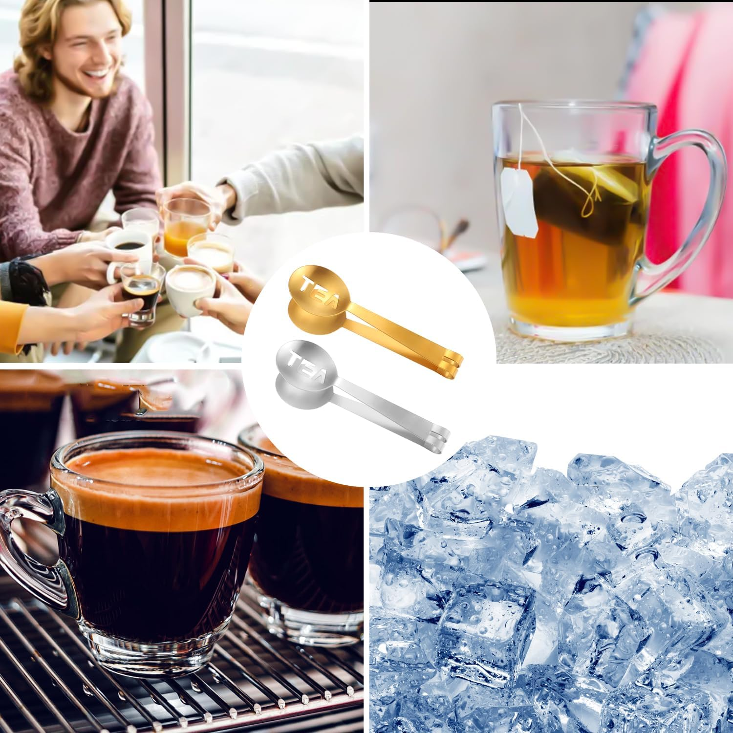 Tinoaly 2 Pcs Stainless Steel Tea Bag Squeezer, round Tea Bag Clamp, Gold and Silver