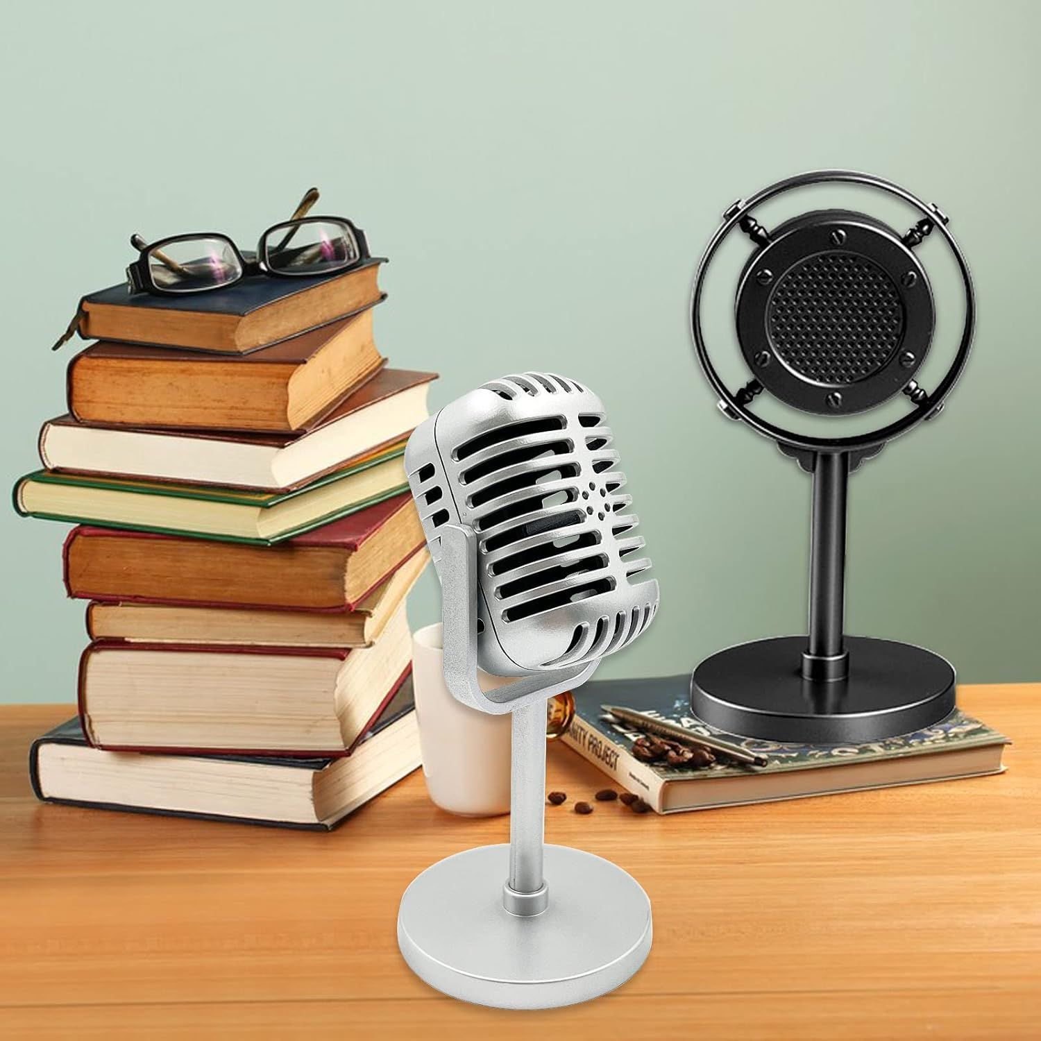 2 Pcs Retro Decor Microphone Prop - Toy Vintage Plastic Models for Party Decoration, Photography Props, Shooting Background (Silver and Black) image number 3