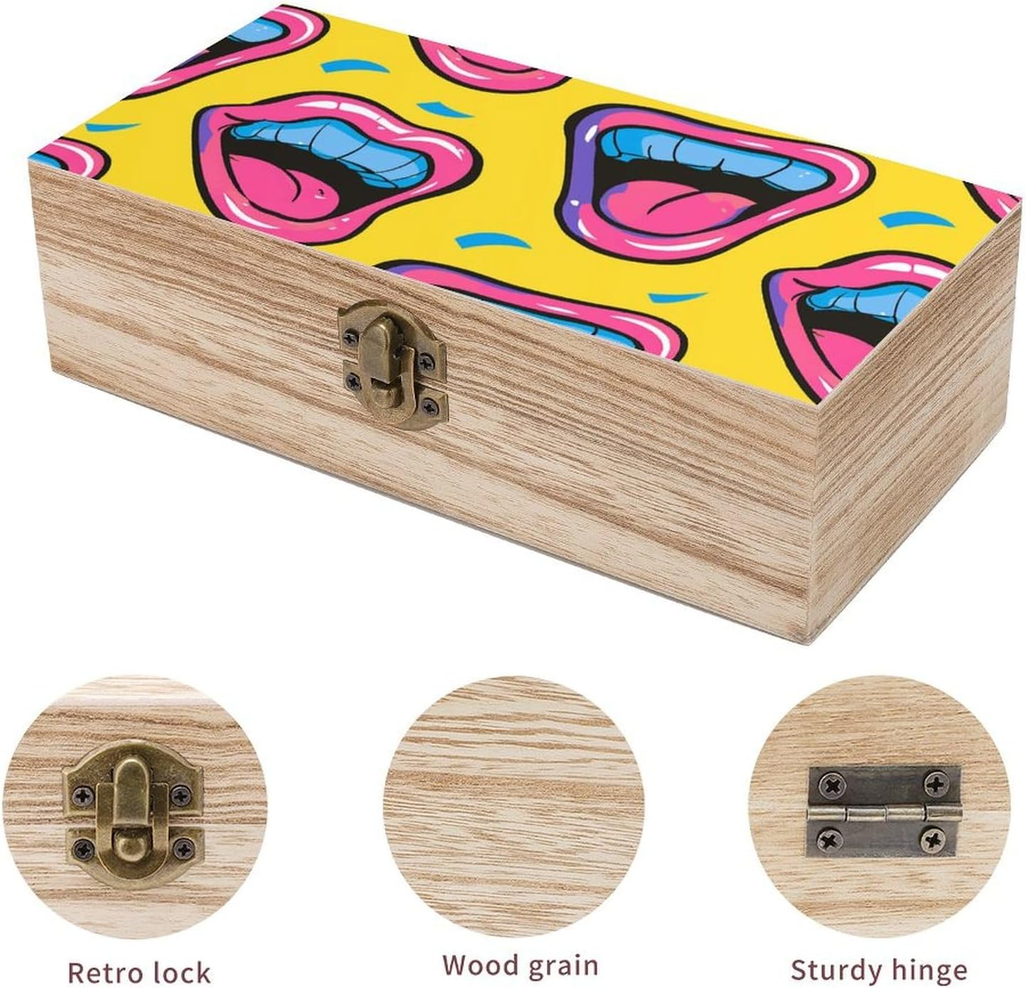 Cartoon Smile Wooden Box Wood Wedding Keepsake Boxes with Lids Small Decorative Boxes Lightweight Wooden Memory Storage Box for Crafts Keepsakes Jewelry Photo Letter Storage image number 6