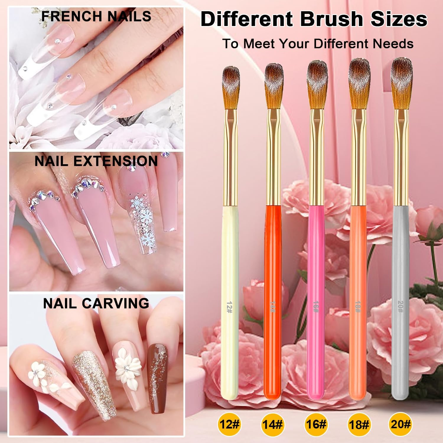 MUSILAN 5Pcs Acrylic Nail Brush Set, Multifunctional Nail Brushes, Nylon Bristles, Plastic Handle, Other Color, Ideal for Professionals and Beginners, Size 12/14/16/18/20 image number 3