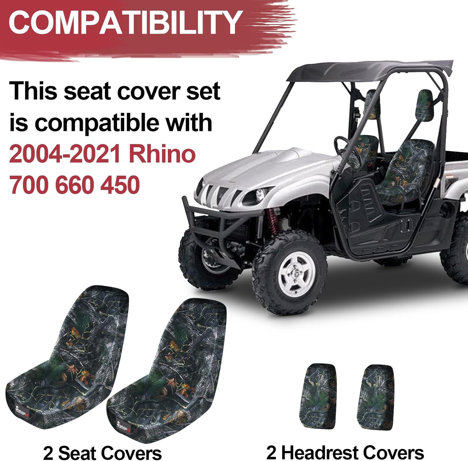 Starknightmt UTV Rhino Seat Covers, Waterproof 1680D Seat Covers Compatible with Rhino 700 660 450 2004-2021 Rhino Accessories Bucket Seat Cover image number 1