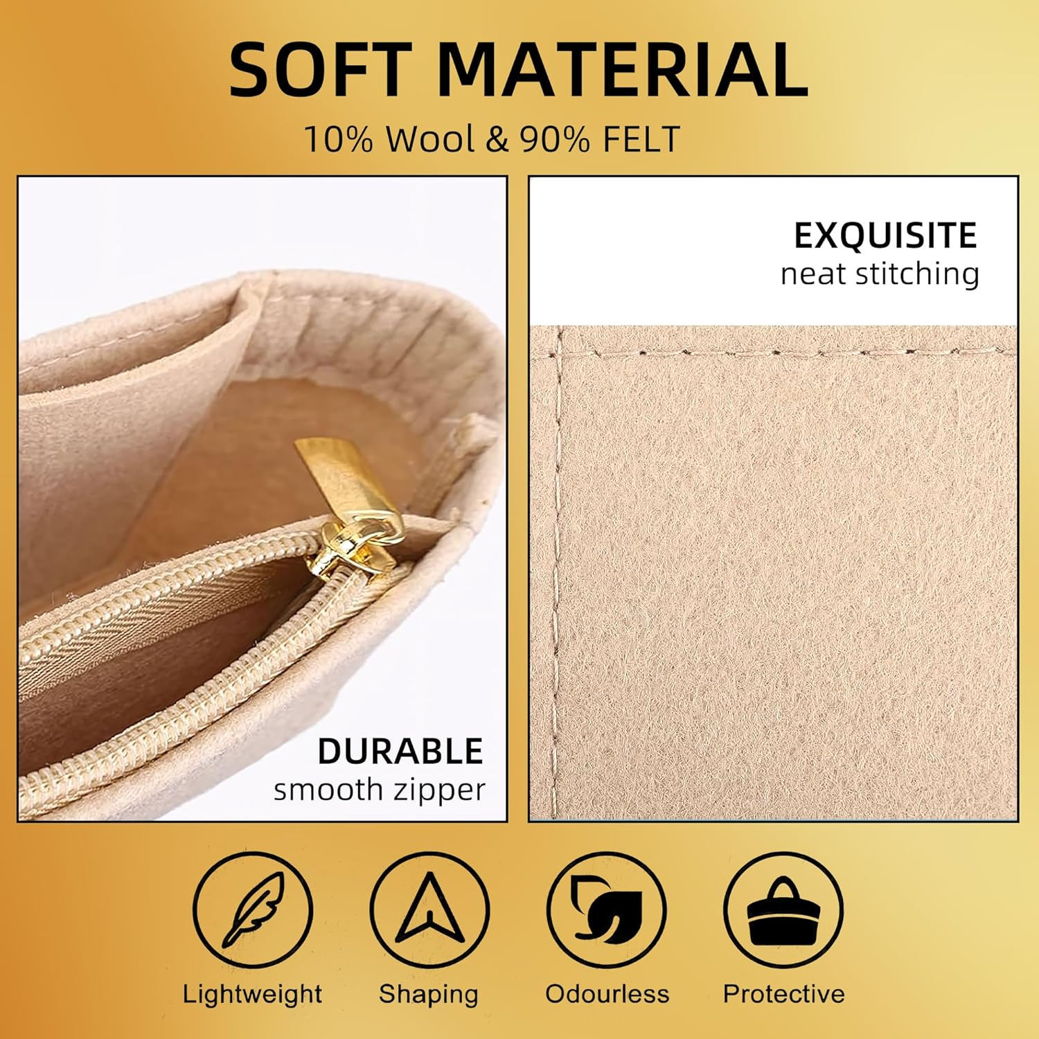 Bag Organiser Insert for Longchamp Mini Bag &ndash; Felt Purse Organiser with Multi-Pockets for Small Tote/Handbag &ndash; Keep Neat Tidy (Beige, 16X8X5Cm) (Beige) image number 5