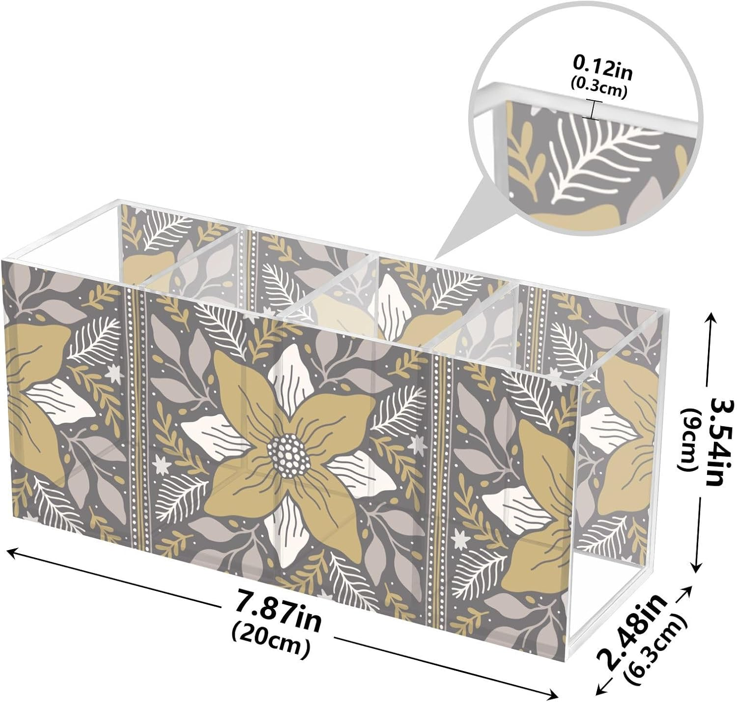 Guoche Acrylic Pen Cup Holder for Desk Merry Christmas Retro Brown Flowers 4 Compartments Clear Plastic Brush Holder for Vanity for Bedroom Accessory Art Supply Storage Organizer image number 1