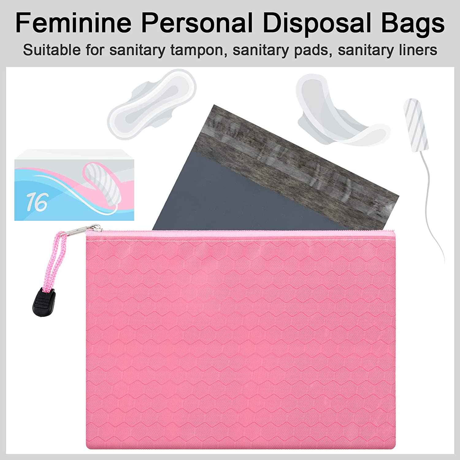 100 Pcs Feminine Personal Disposal Bags and 2 Pcs Purse Pouch with Zipper Sanitary Napkin Disposal Bags Disposable Feminine Hygiene Disposal Bags Black Opaque Discreet Disposal for Tampons Pads Liners image number 2