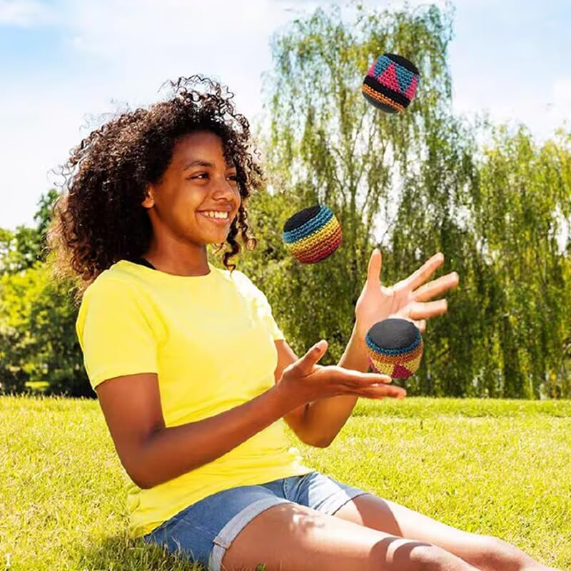 WADY 12Pcs Multifunctional Hacky Balls Easter Game Set,Colorful Crochet Knitted Juggling Sacks with Geometric Patterns, Perfect for Indoor & Outdoor Footbag Activities image number 3