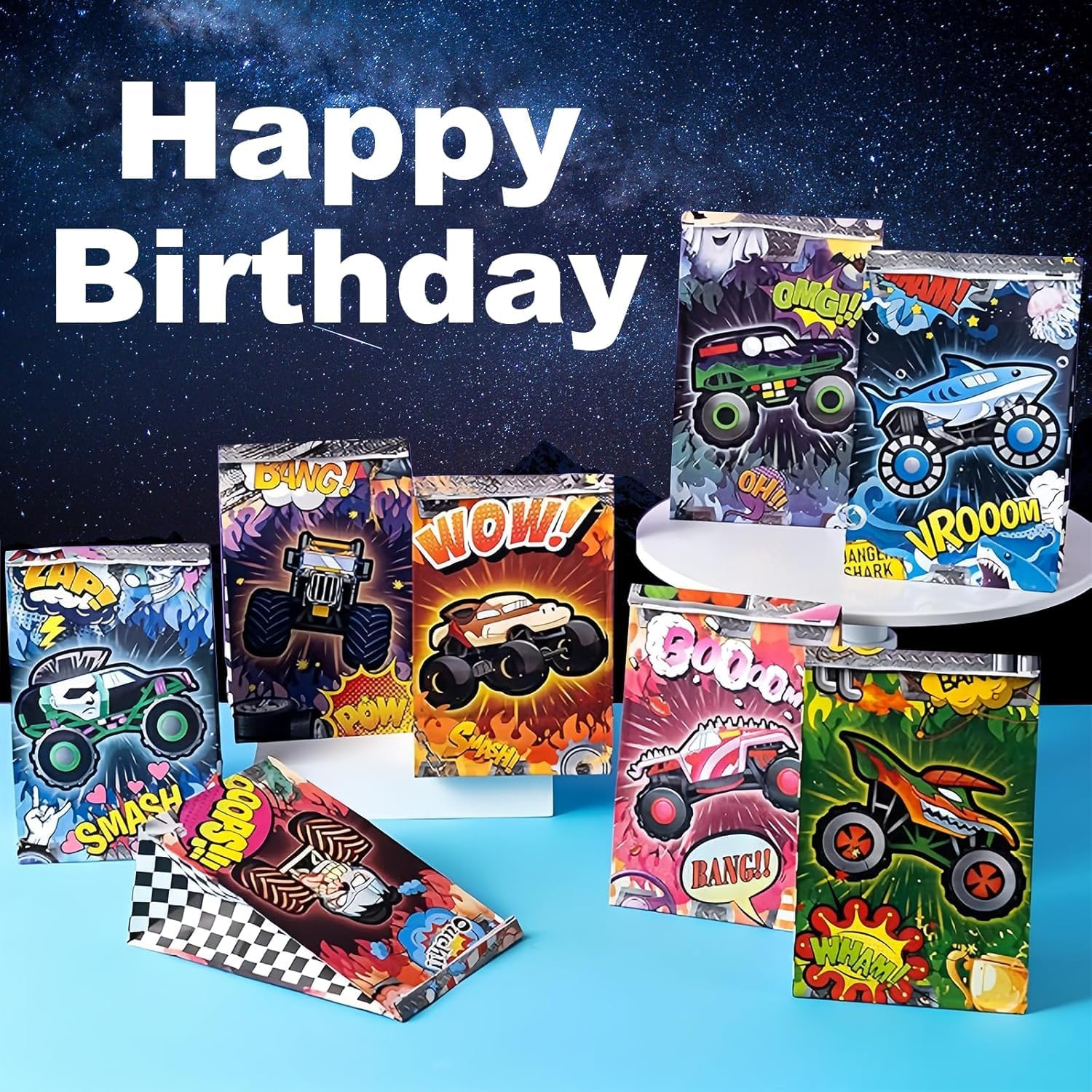 CZWXOXO 24Pcs Monster Truck Goodie Bags Monster Truck Party Favors Monster Truck Treat Bags Monster Truck Birthday Party Supplies for Boys Monster Truck Party Decorations - Multicolor image number 6