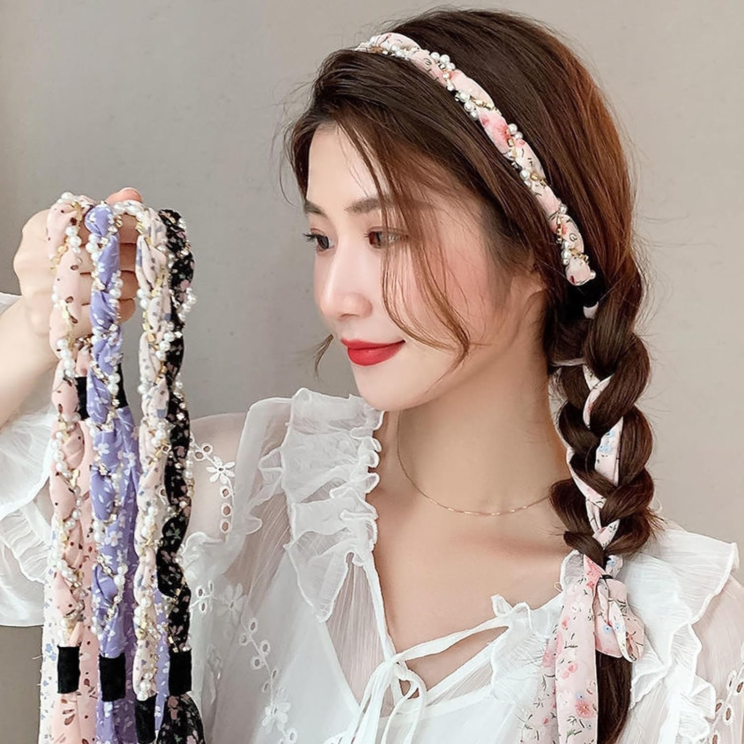 5Pcs Hair Bands for Women'S Hair, Korean Version of Small Floral Chiffon Pearl Butterfly Headband, Fashionable Hair Binding and Integrated Compression Headbands Hair Accessories for Long Hair image number 6