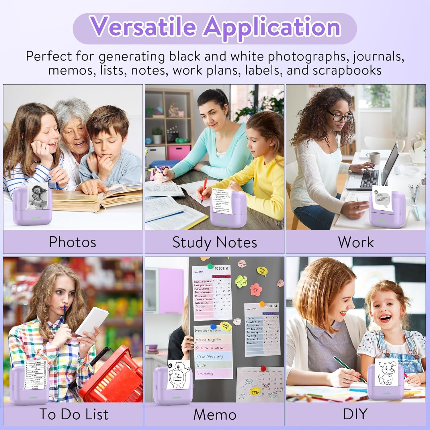 Huijukeji Mini Sticker Printer Bluetooth Smart Pocket Inkless Thermal Printer with 11 Rolls Thermal Paper and Sticker for Ios&Android, Portable Receipt Printer for Photo Journal Notes Memo - Blue image number 6