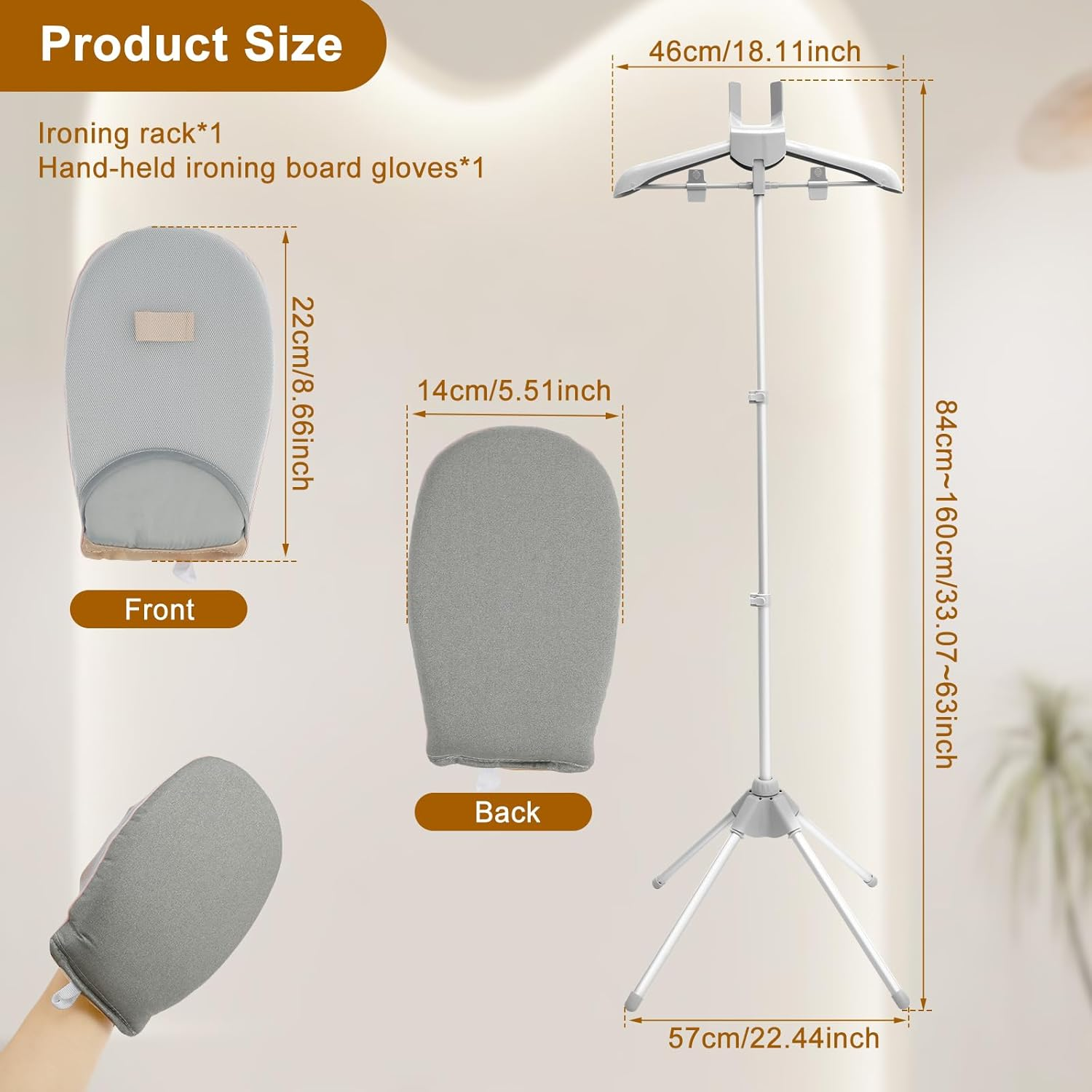 Steamer Clothes Rack with Ironing Glove Floor Standing Foldable Garment Steamer Rack Lightweight Adjustable Height Steamer Stand Rack for Steaming Clothes (Grey) - Black image number 2