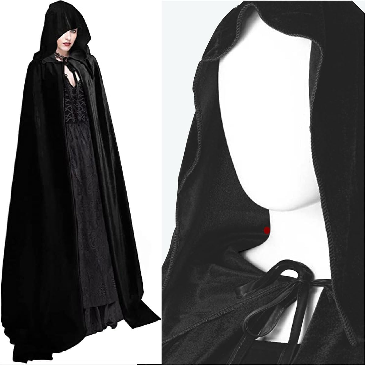 Unisex Hooded Cloak,Velvet Cloak with Hood Cloak Long Velvet Cape for Halloween Christmas Cosplay Costume(Black) image number 3