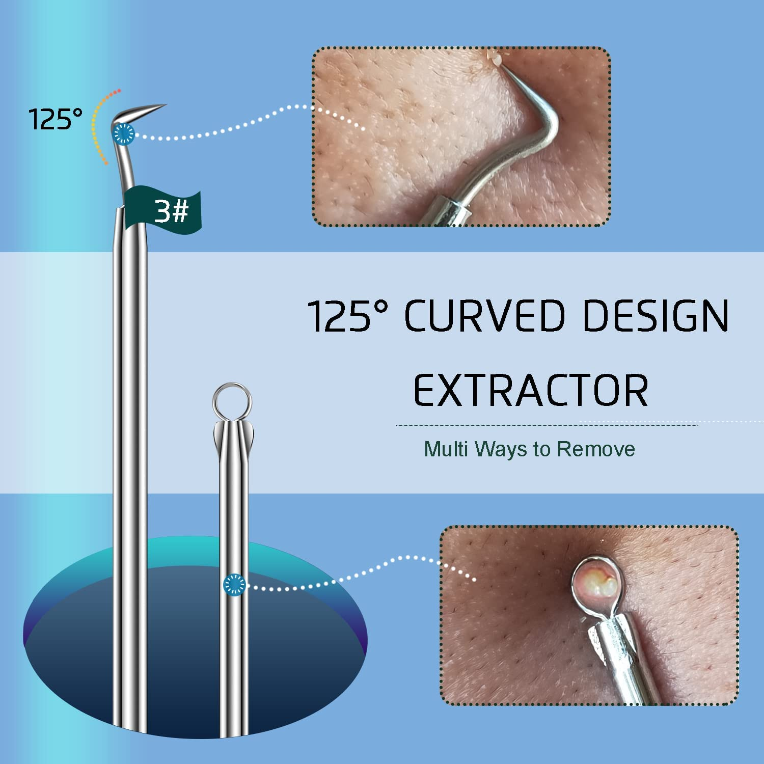 6PCS Blackhead Remover, Pimple Comedone Extractor, Popper Removal Tools, Acne Blemish Remove Kits, Premium Stainless Steel, with Portable Case image number 3