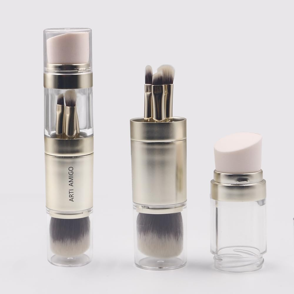 Arti Amigo 5 in 1 Premium Makeup Brush Set &ndash; Retractable Foundation Brush with 3 Detachable Eye Brushes | Compact Portable Design for Blending, Contouring & Eyeshadow | Soft Synthetic Bristles image number 5