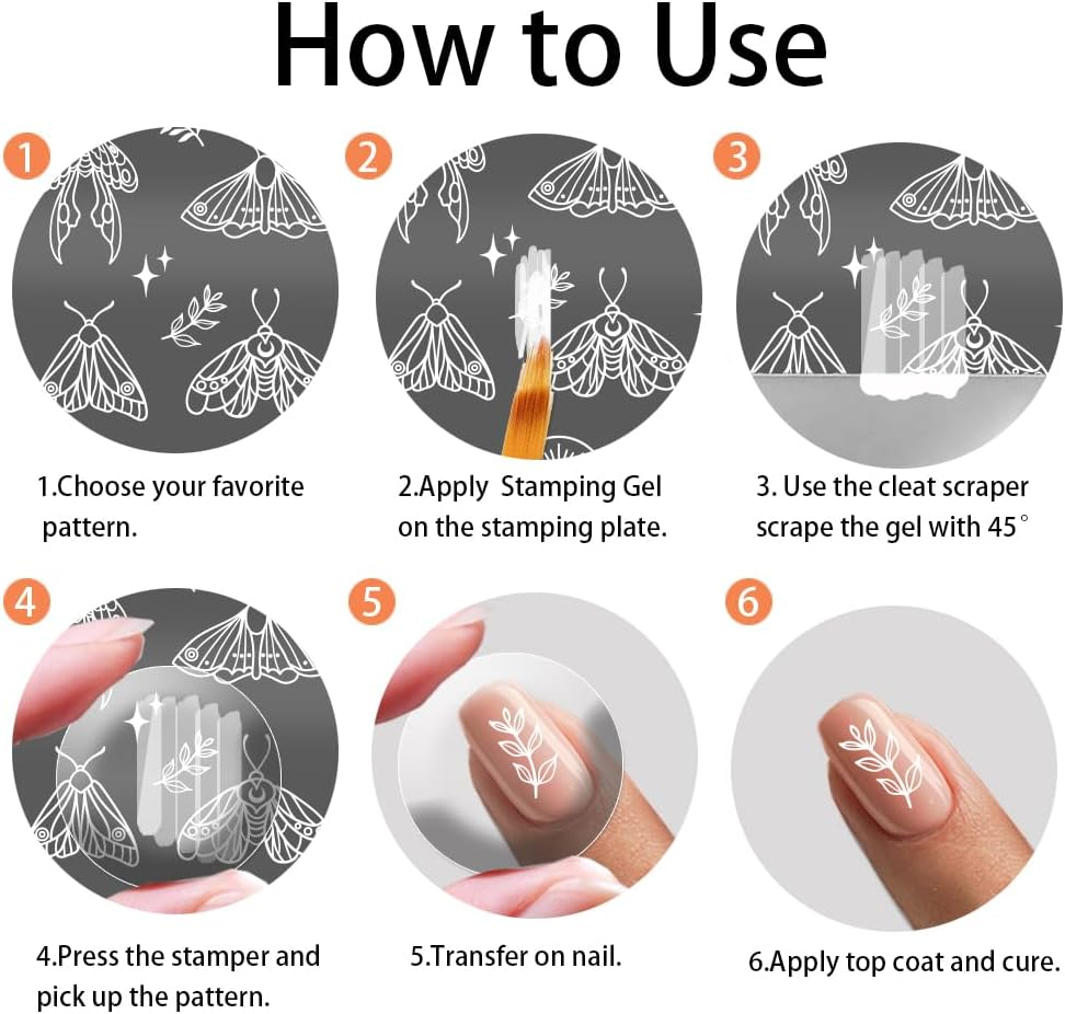 PH Pandahall 3Pcs Tarot Nail Art Stamping Plate, 63 Patterns Fantasy Moth Nail Stamping Fantasy Elements Nail Stamp Plate Pressure Nail Stencils Nail Picture Plates Made of Stainless Steel for Nail image number 3