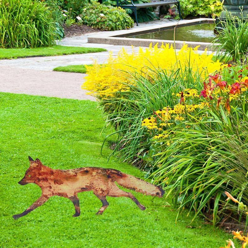 BESPORTBLE Garden Decoration, Metal Garden Yard Art Decor Statues Fox Garden Stakes Farmhouse Yard Ornaments Ornament Yard Lawn Decor Iron image number 2