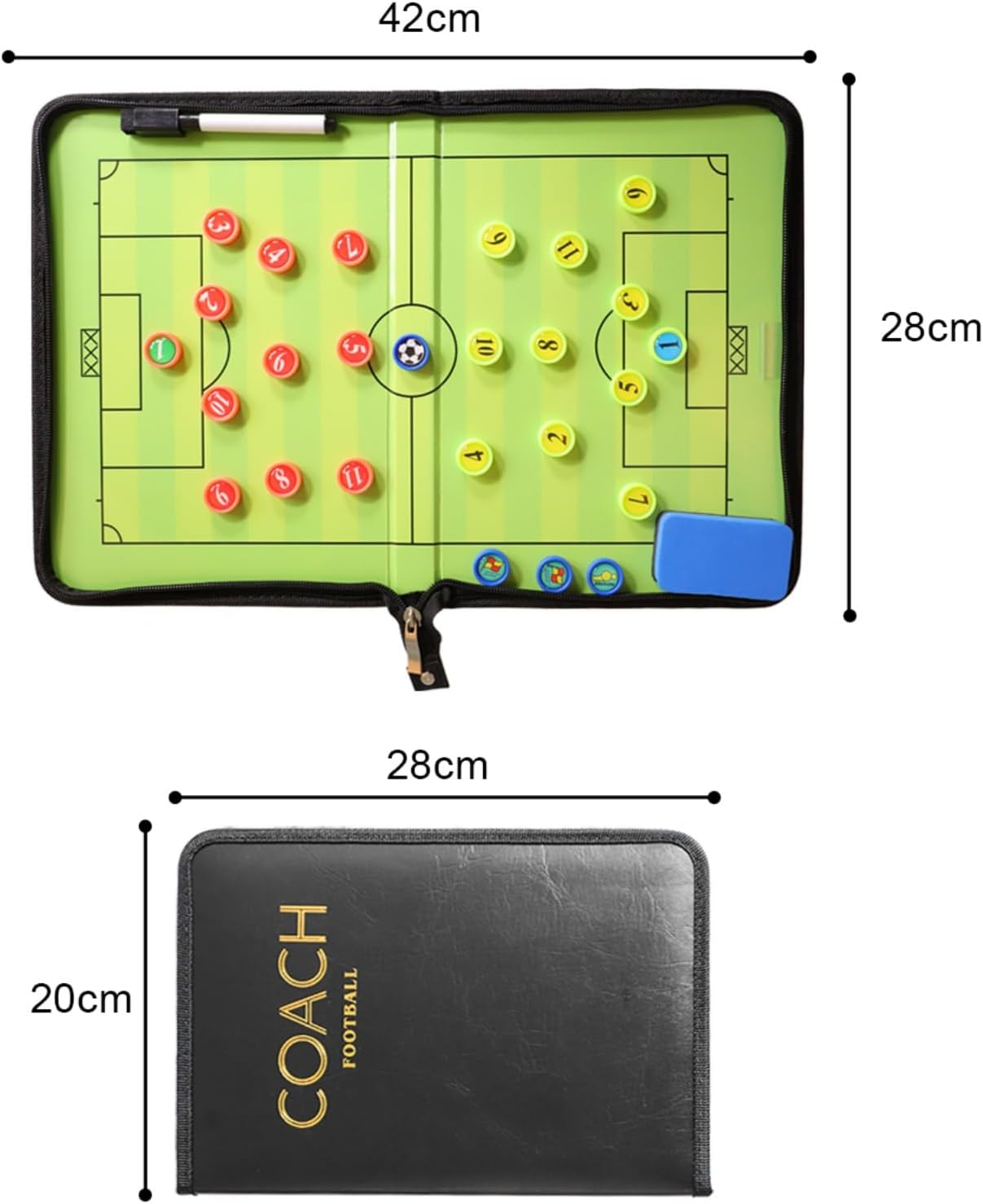 Magnetic Soccer Coaching Tactics Board Portable Football Soccer Coaching Board Erasable Coaches Clipboard with Magnets and Marker Pen Coach Training Equipment for Teaching and Game Plan