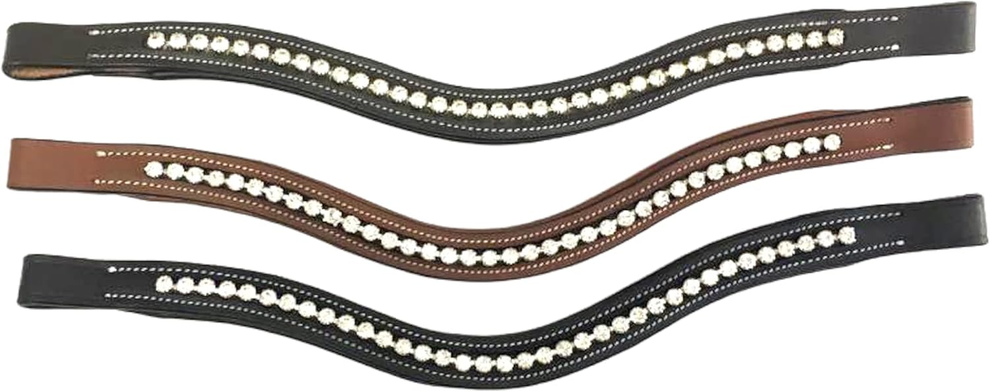 Majestic Ally Curved Crystal Padded Premium Leather English Browband for Horse Bridle - Chestnut image number 5