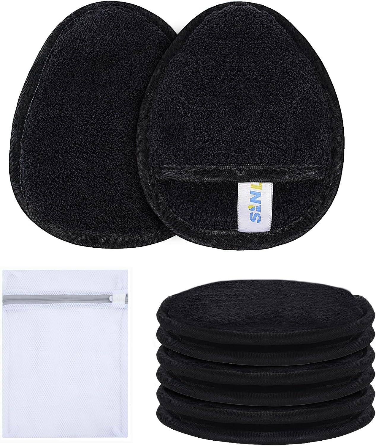SINLAND 6 Pack Microfiber Makeup Remover Pads Reusable Makeup Eraser Washable Facial Cleansing Pads with Laundry Bag Dark Grey