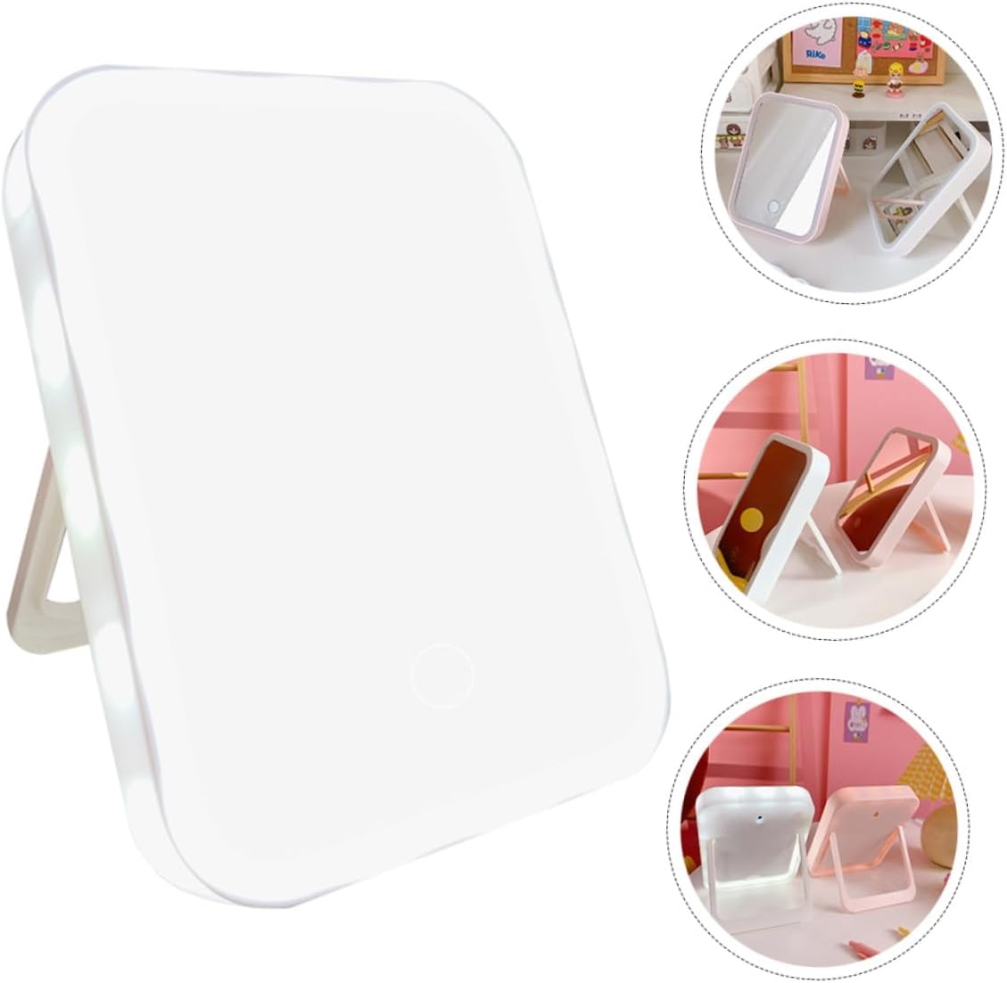 CTIRCHIU LED Lighted Desktop Makeup Mirror Portable Folding Cosmetic Mirror with USB Rechargeable Touch Control White Warm Natural Light image number 2