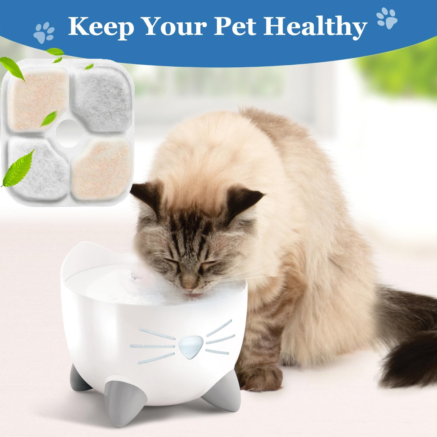 Pack of 8 Cat Fountain Filter, Triple Filter System Replacement Filter with Resin and Activated Carbon, Drinking Fountain Filter for 2.5 L Drinking Fountain for Cat Replacement Filter, 43717 Filter image number 6