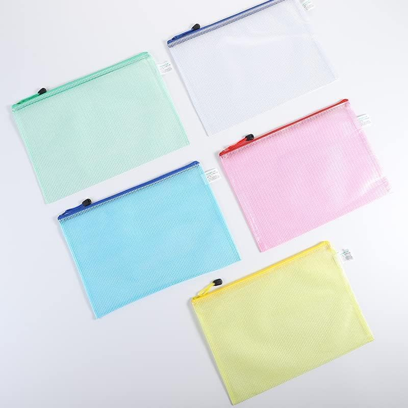 10Pcs A4 Mesh Zipper File Bags,Reusable File Folders Waterproof Document Bags,5 Color Zipper Bags for School Office Supplies, Home and Business Travel image number 3