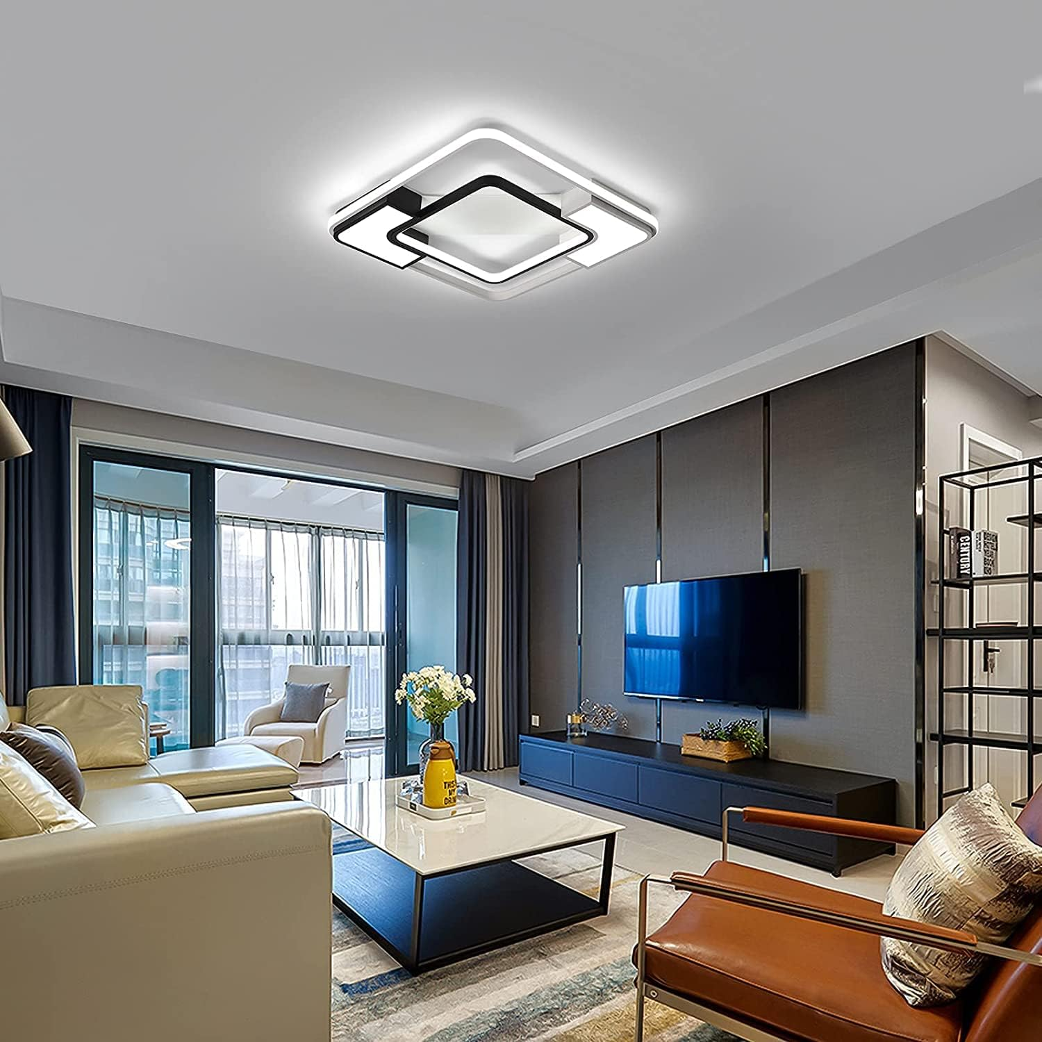 Oninio Modern LED Ceiling Light,Square Acrylic LED Chandelier Flush Mount Ceiling Light for Bedroom Living Room Dining Room Kitchen Office,Dimmable/40W/2400Lm/3000-6500K - 30W/Round/Dimmable image number 5