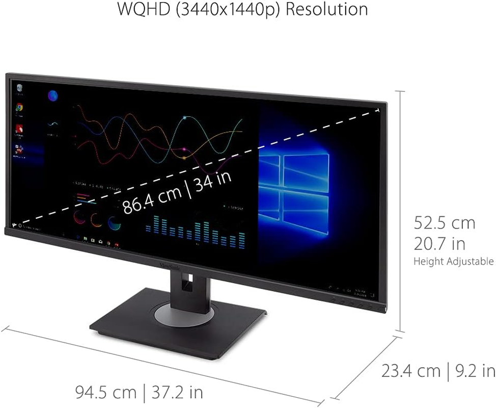 Viewsonic VG3456 VG Series Ultra Wide Quad HD LED Widescreen Ergonomic Monitor, 86.6 Cm Size, Black image number 1